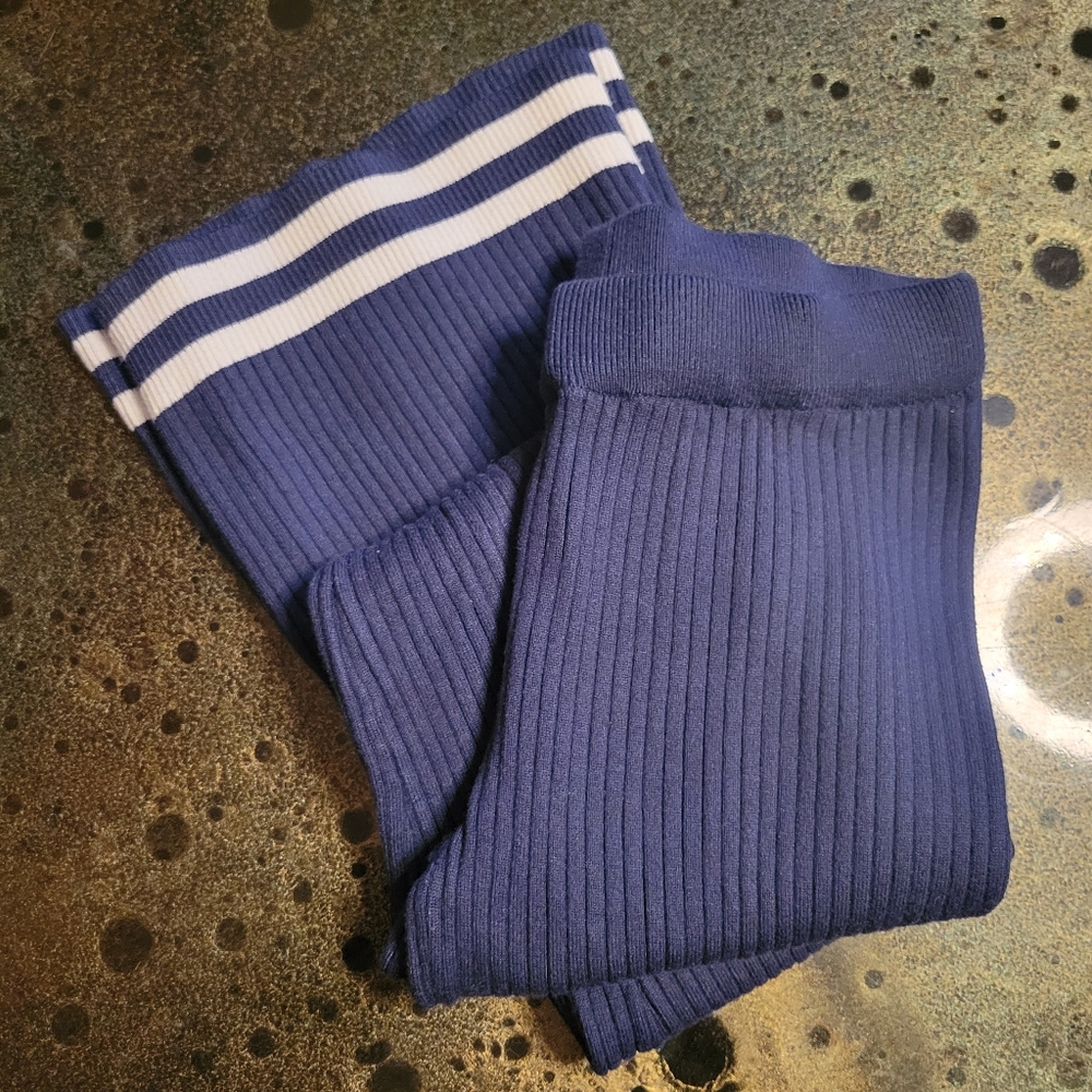 Edikted Pluto Flare Leg Navy Blue Ribbed Pants. Size Small